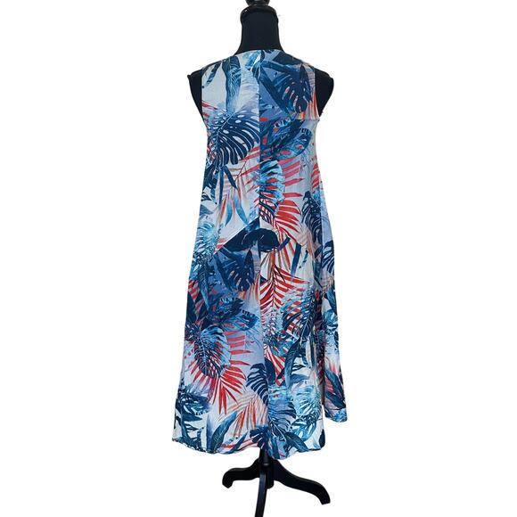 Fuzzi Leaf Print A-line Midi Dress White Blue MEDIUM Pockets Resort Italian $740 - Picture 8 of 10